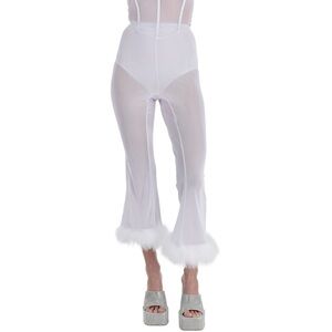 Angel White Sheer Flare Pants with Fur Trim - Halloween Costume Pants